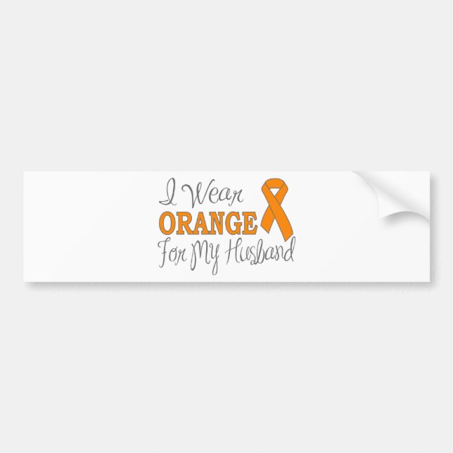 I Wear Orange For My Husband (Orange Ribbon) Bumper Sticker (Front)
