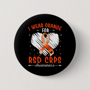 I Wear Orange For RSD CRPS Awareness Ribbon Heart 6 Cm Round Badge