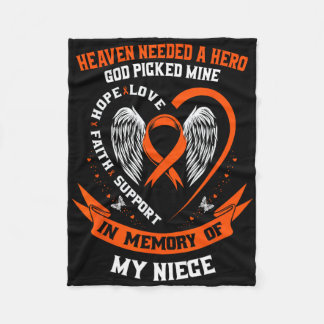 I Wear Orange In Memory Of My Niece Leukaemia Awar Fleece Blanket