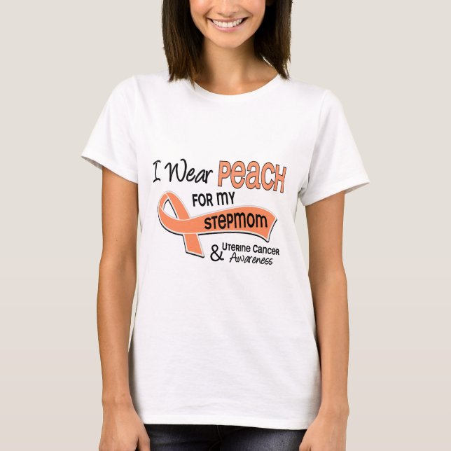 I Wear Peach 42 Stepmom Uterine Cancer T-Shirt (Front)