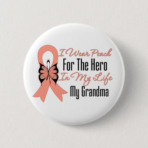 I Wear Peach For The Hero in My Life...My Grandma 6 Cm Round Badge