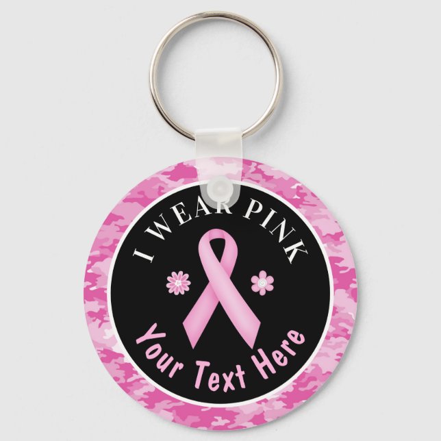 I Wear Pink Breast Cancer Awareness Camouflage Key Ring (Front)