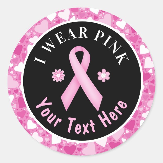 I Wear Pink Breast Cancer Awareness Hearts Classic Round Sticker (Front)