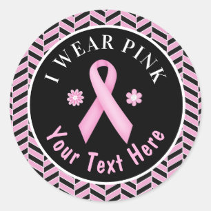 I Wear Pink Breast Cancer Awareness Herringbone Cl Classic Round Sticker