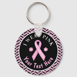 I Wear Pink Breast Cancer Awareness Herringbone Ke Key Ring