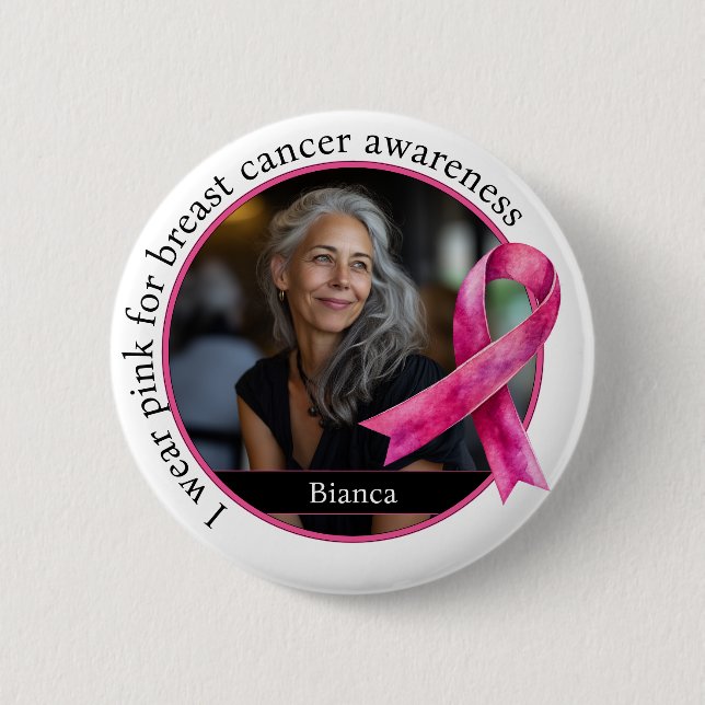 I Wear Pink for Breast Cancer Awareness 6 Cm Round Badge (Front)