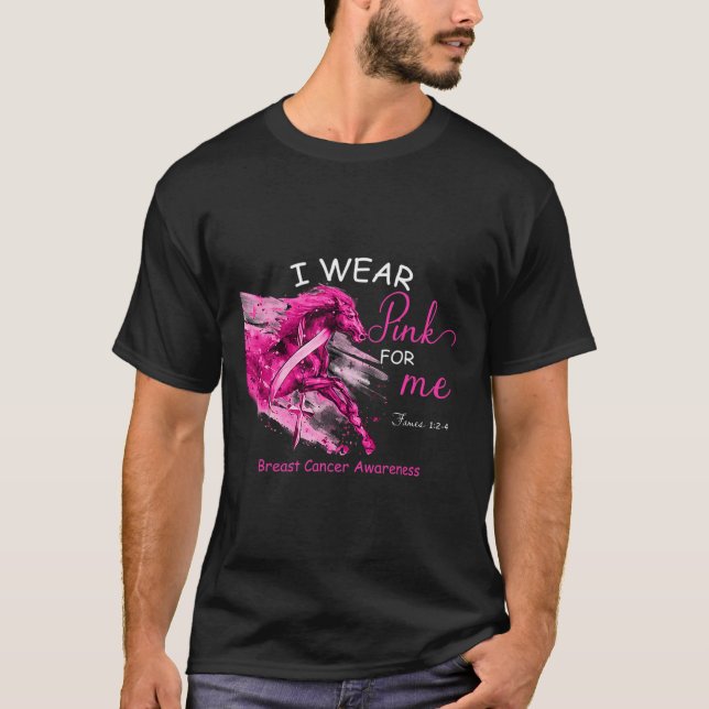 I wear pink for me breast cancer awareness horse  T-Shirt (Front)