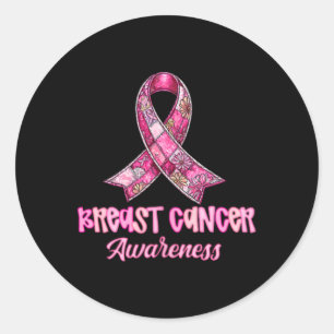 I Wear Pink For My Aunt Patchwork Ribbon Breast Ca Classic Round Sticker