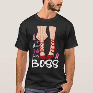 I Wear Pink For My Boss Ribbon Melanin Black Woman T-Shirt