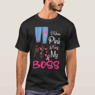 I Wear Pink For My Boss Ribbon Melanin Black Woman T-Shirt