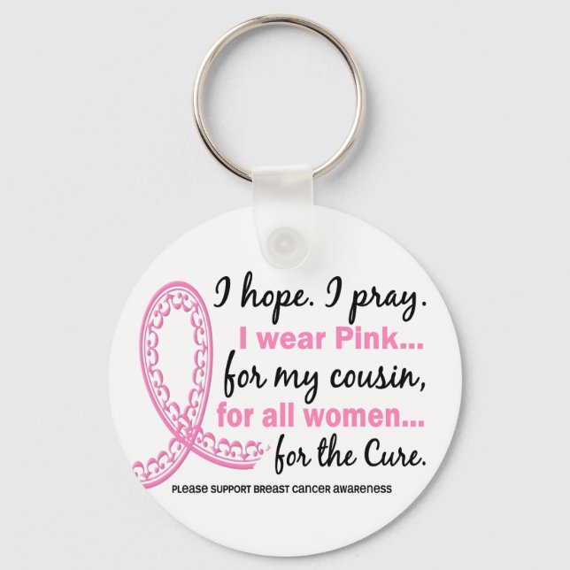I Wear Pink For My Cousin Filigree Pink Ribbon Key Ring (Front)