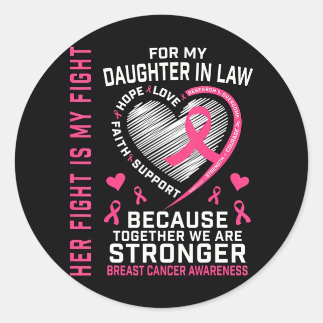 I Wear Pink For My Daughter In Law Breast Cancer Classic Round Sticker (Front)