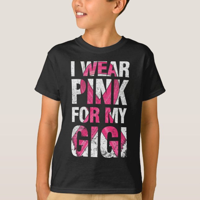 I Wear Pink For My Gigi Breast Cancer Survivor Rib T-Shirt (Front)