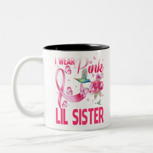 I Wear Pink For My Lil Sister Hummingbird Breast Two-Tone Coffee Mug