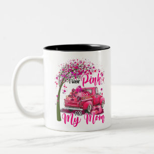 I Wear Pink For My Mom Ribbon Truck Breast Cancer Two-Tone Coffee Mug