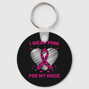 I Wear Pink For My Niece Breast Cancer Cheetah Hea Key Ring