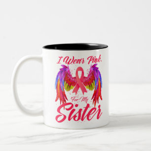 I Wear Pink For My Sister Wings Breast Cancer Two-Tone Coffee Mug