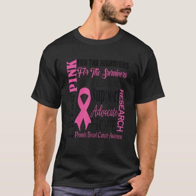 I Wear Pink For Warriors Breast Cancer Awareness S T-Shirt (Front)