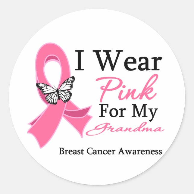 I Wear Pink Ribbon Grandma Breast Cancer Classic Round Sticker (Front)