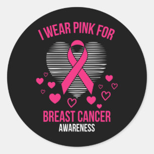 I Wear Pink Ribbon Heart Cool Breast Cancer Awaren Classic Round Sticker