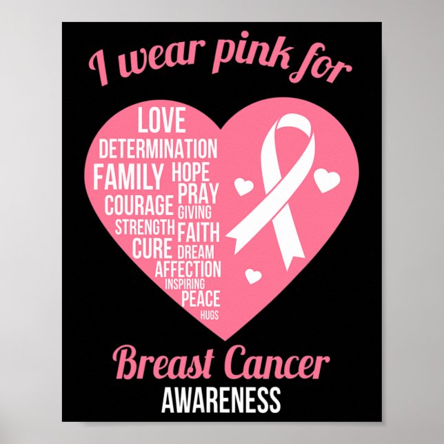 I Wear Pink Ribbon Heart Cool Breast Cancer Awaren Poster (Front)