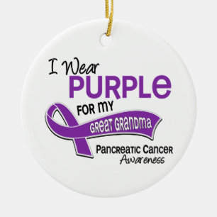 I Wear Purple 42 Great Grandma Pancreatic Cancer Ceramic Ornament