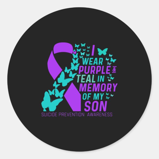 I Wear Purple And Teal For My Son Suicide Preventi Classic Round Sticker (Front)
