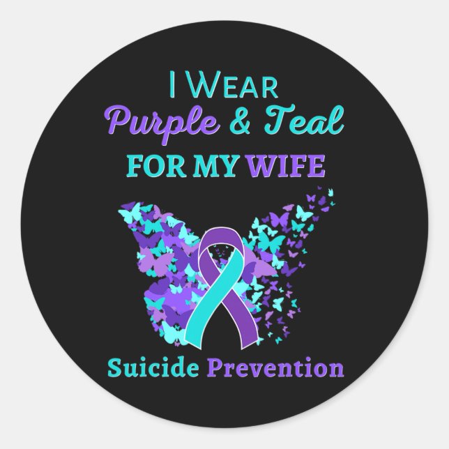 I Wear Purple and Teal for My Wife Suicide Prevent Classic Round Sticker (Front)