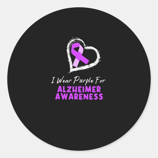 I Wear Purple For Alzheimer Awareness Classic Round Sticker (Front)