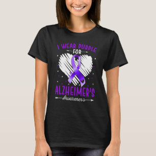 I Wear Purple For Alzheimer's Awareness Ribbon Hea T-Shirt