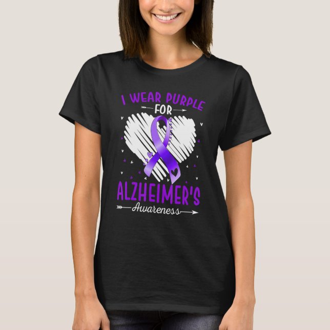 I Wear Purple For Alzheimer's Awareness Ribbon Hea T-Shirt (Front)