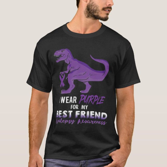 I Wear Purple For Best Friend Dinosaur Epilepsy Aw T-Shirt (Front)