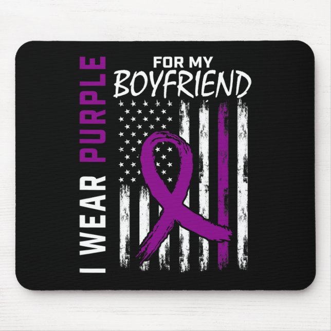 I Wear Purple For Boyfriend Pancreatic Cancer Awar Mouse Pad (Front)