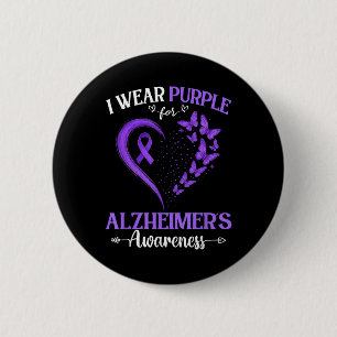 I Wear Purple For Butterfly Heart Heimers Awarenes 6 Cm Round Badge