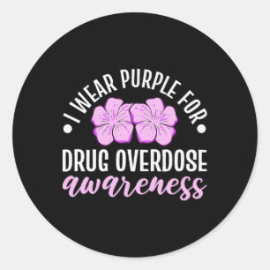 I Wear Purple For Drug Overdose Awareness Floral F Classic Round Sticker