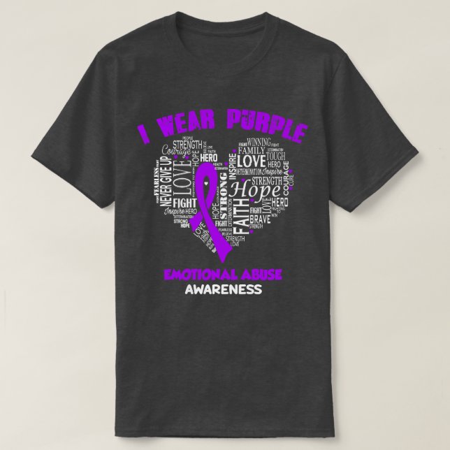 I Wear Purple For Emotional Abuse Awareness Faith  T-Shirt (Design Front)