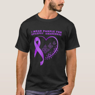 I Wear Purple For Epilepsy Awareness Heart Butterf T-Shirt