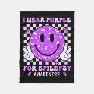 I Wear Purple For Epilepsy Awareness Smile Face Em Fleece Blanket