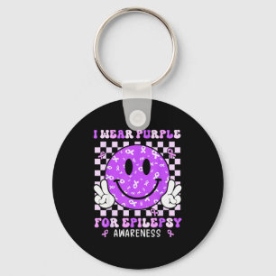 I Wear Purple For Epilepsy Awareness Smile Face Em Key Ring
