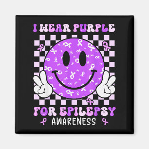 I Wear Purple For Epilepsy Awareness Smile Face Em Magnet