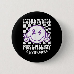 I Wear Purple For Epilepsy Awareness Smile Face Ep 6 Cm Round Badge