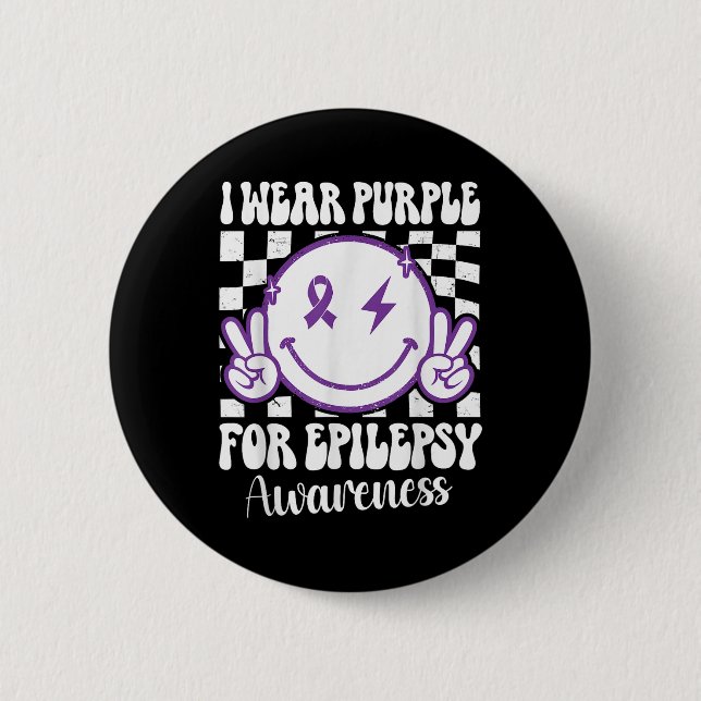 I Wear Purple For Epilepsy Awareness Smile Face Ep 6 Cm Round Badge (Front)