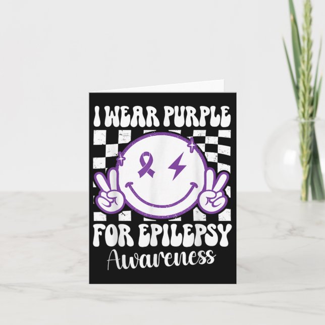 I Wear Purple For Epilepsy Awareness Smile Face Ep Card (Front)