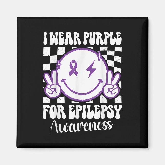 I Wear Purple For Epilepsy Awareness Smile Face Ep Magnet (Front)
