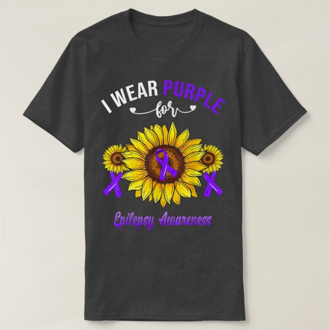 I Wear Purple For Epilepsy Awareness Sunflower  T-Shirt (Design Front)