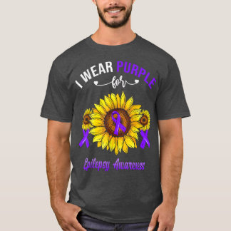 I Wear Purple For Epilepsy Awareness Sunflower  T-Shirt