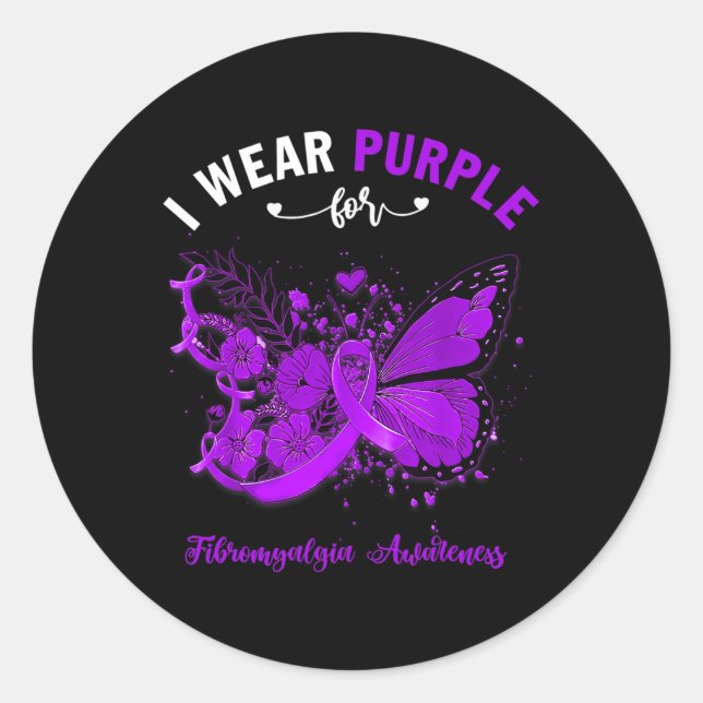 I Wear Purple For Fibromyalgia Awareness 1  Classic Round Sticker (Front)