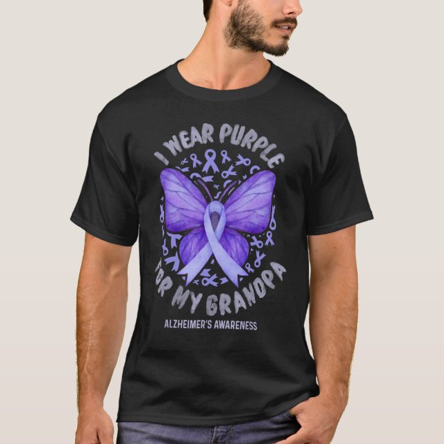 I Wear Purple For Grandpa Alzheimers Awareness Pur T-Shirt (Front)