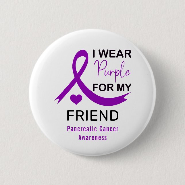 I Wear Purple For My Friend Pancreatic Cancer 6 Cm Round Badge (Front)