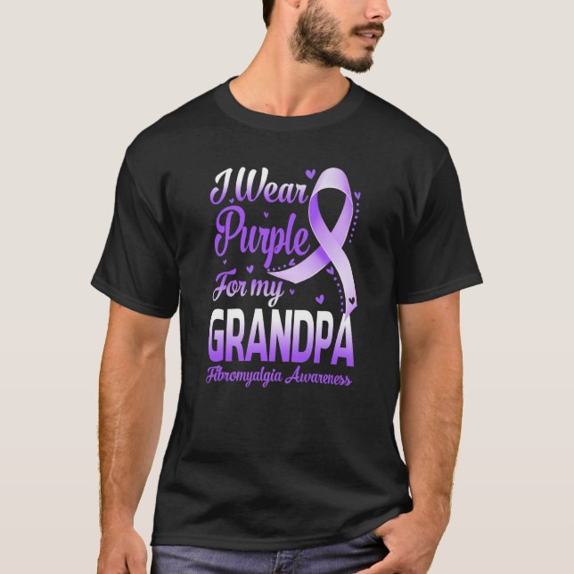 I Wear Purple For My Grandpa Fibromyalgia Awarenes T-Shirt (Front)